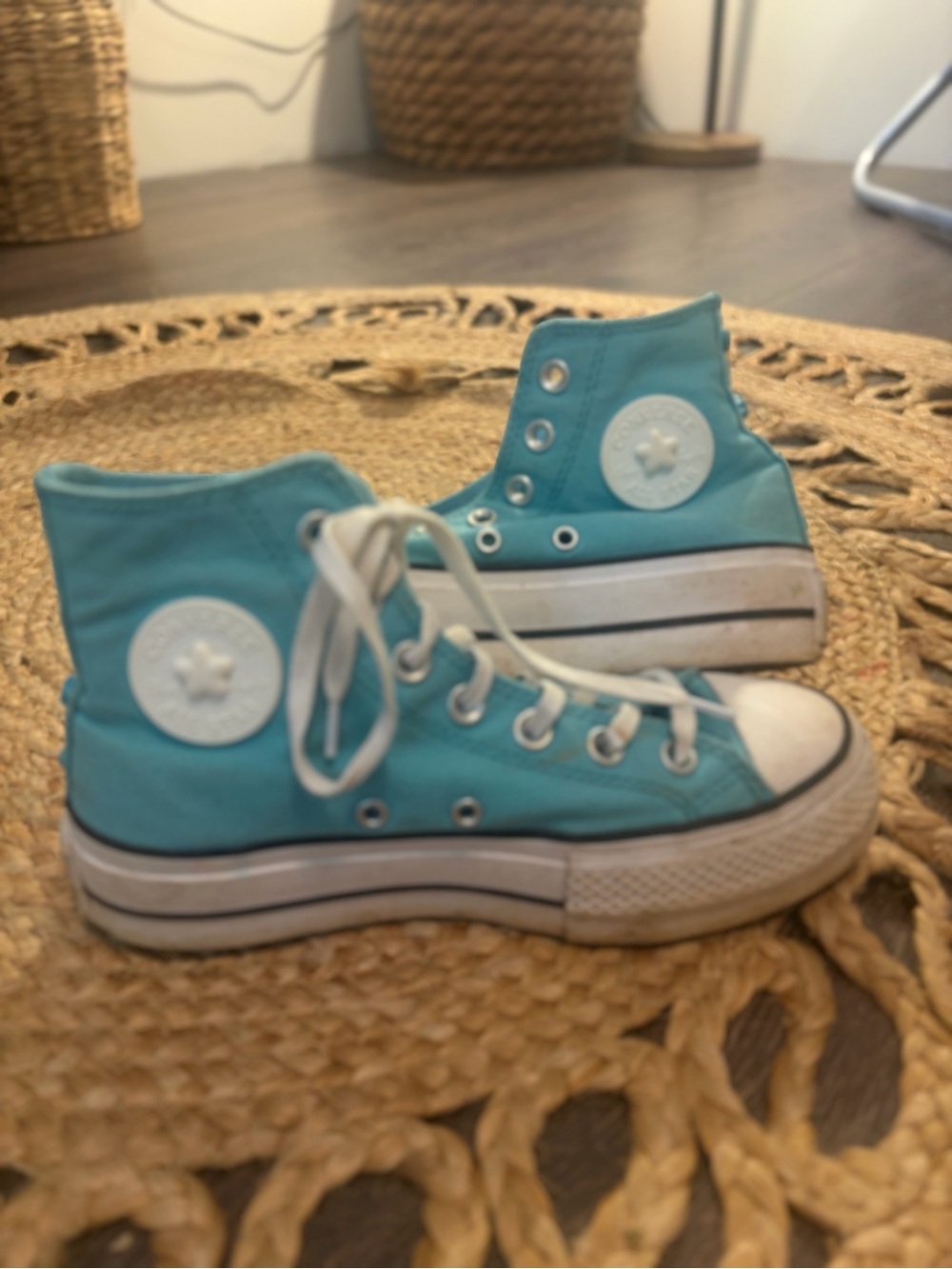 Converse Teal High Top Platform Sneakers